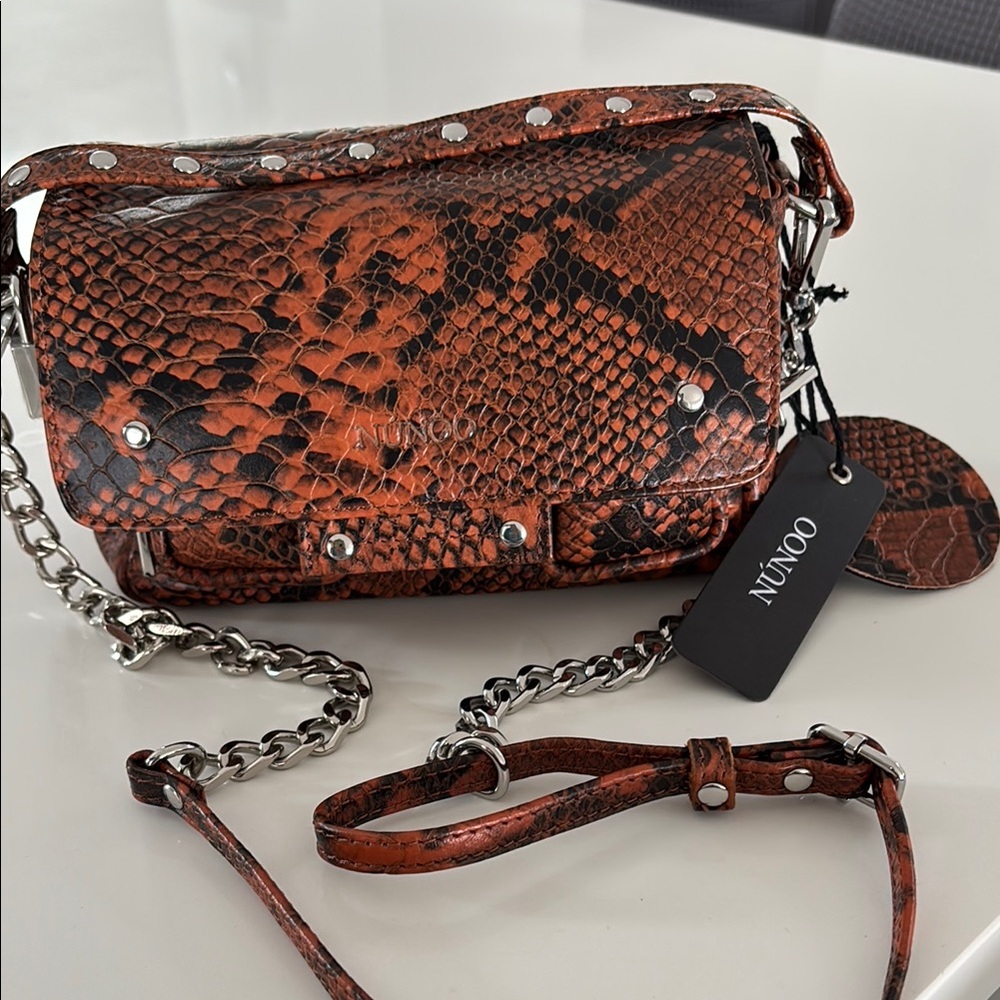 NWT -Nunoo Women's Snake Print Bag - Brown and Black
